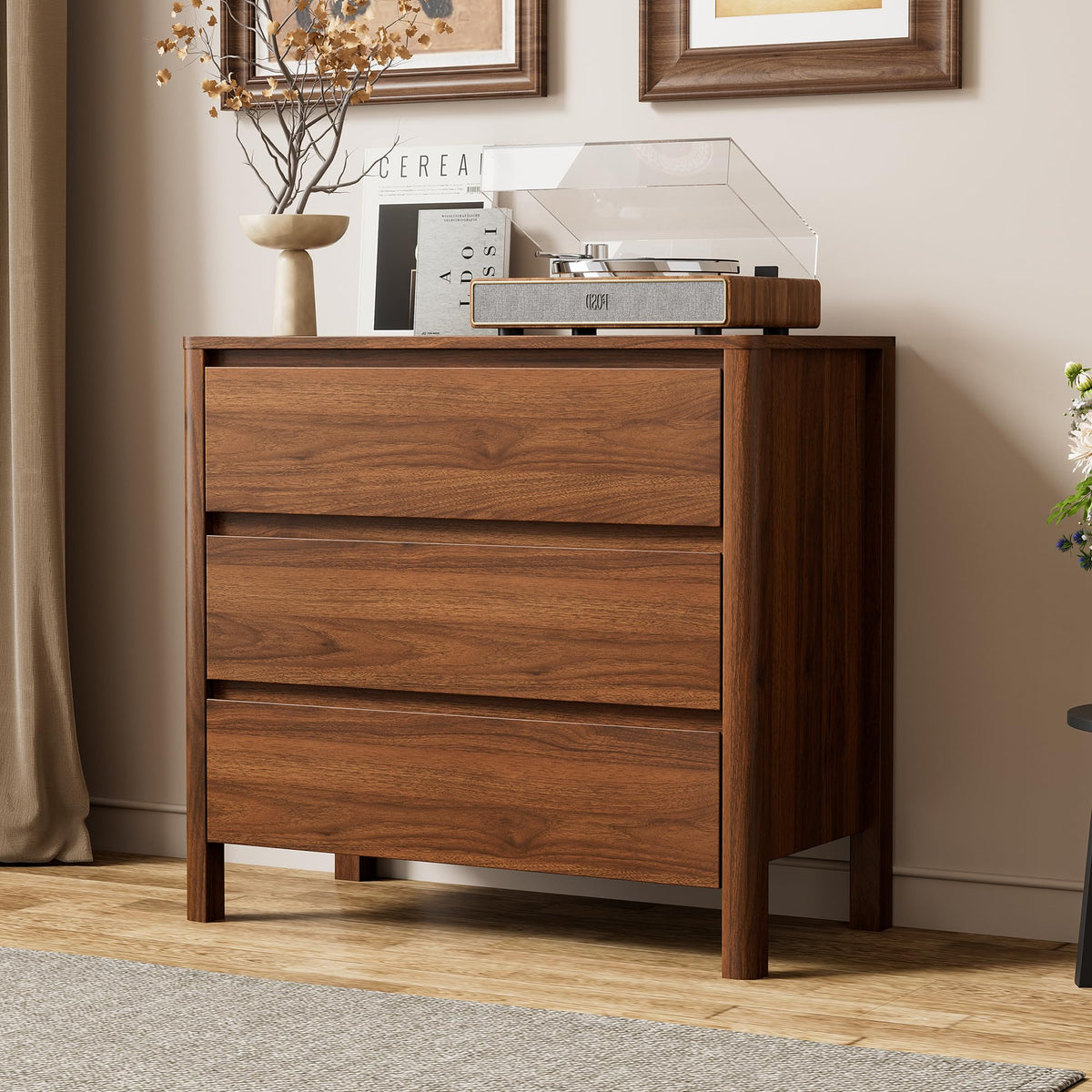 31.5" Wide 3 Drawer Wood Dresser with Legs, Walnut F27519