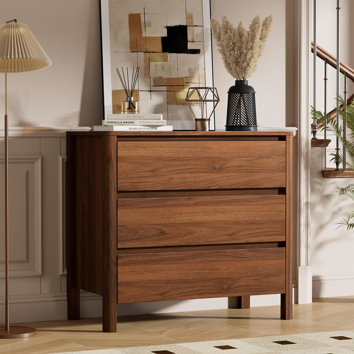 31.5" Wide 3 Drawer Wood Dresser with Legs, Walnut F27519