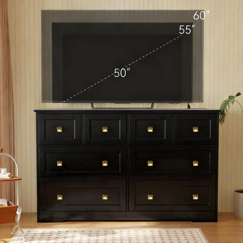 Black 8 Drawer Wood Dresser with Metal Handle X799