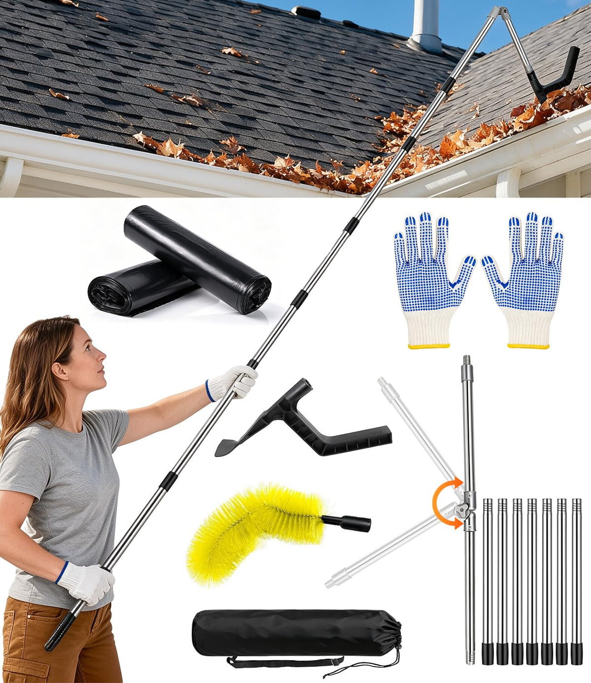 13FT Adjustable Gutter Cleaning Tool Kit with Brush Head Z72090