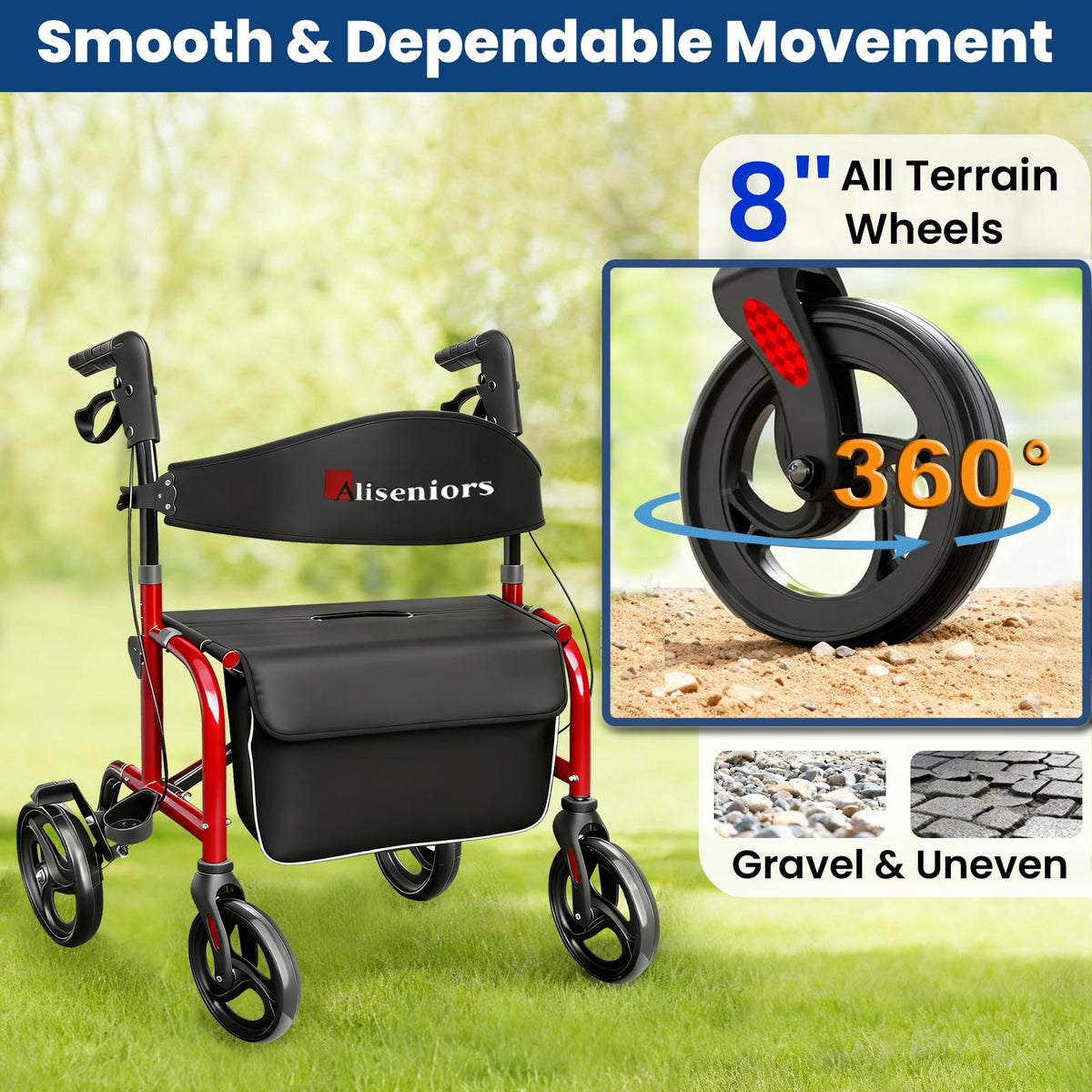 Bariatric Rollator Walker with Wide Seat C828398