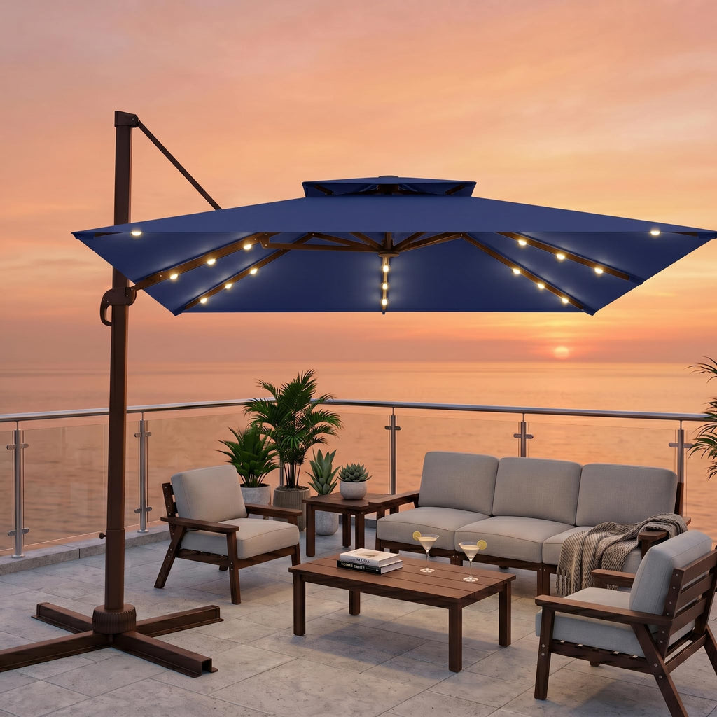 11x11 FT Double-Top Cantilever Patio Umbrella with Lights Q34729