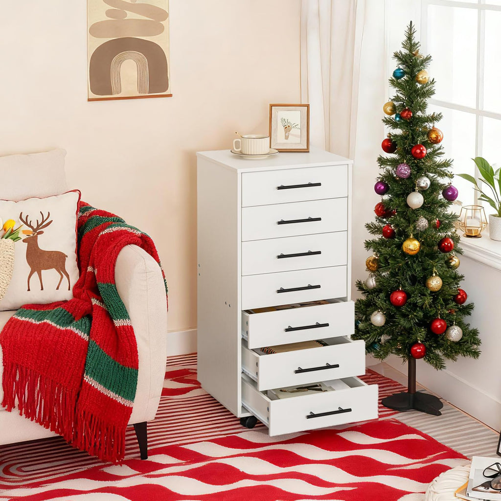 White 7 Drawer Wood File Cabinet Q8848