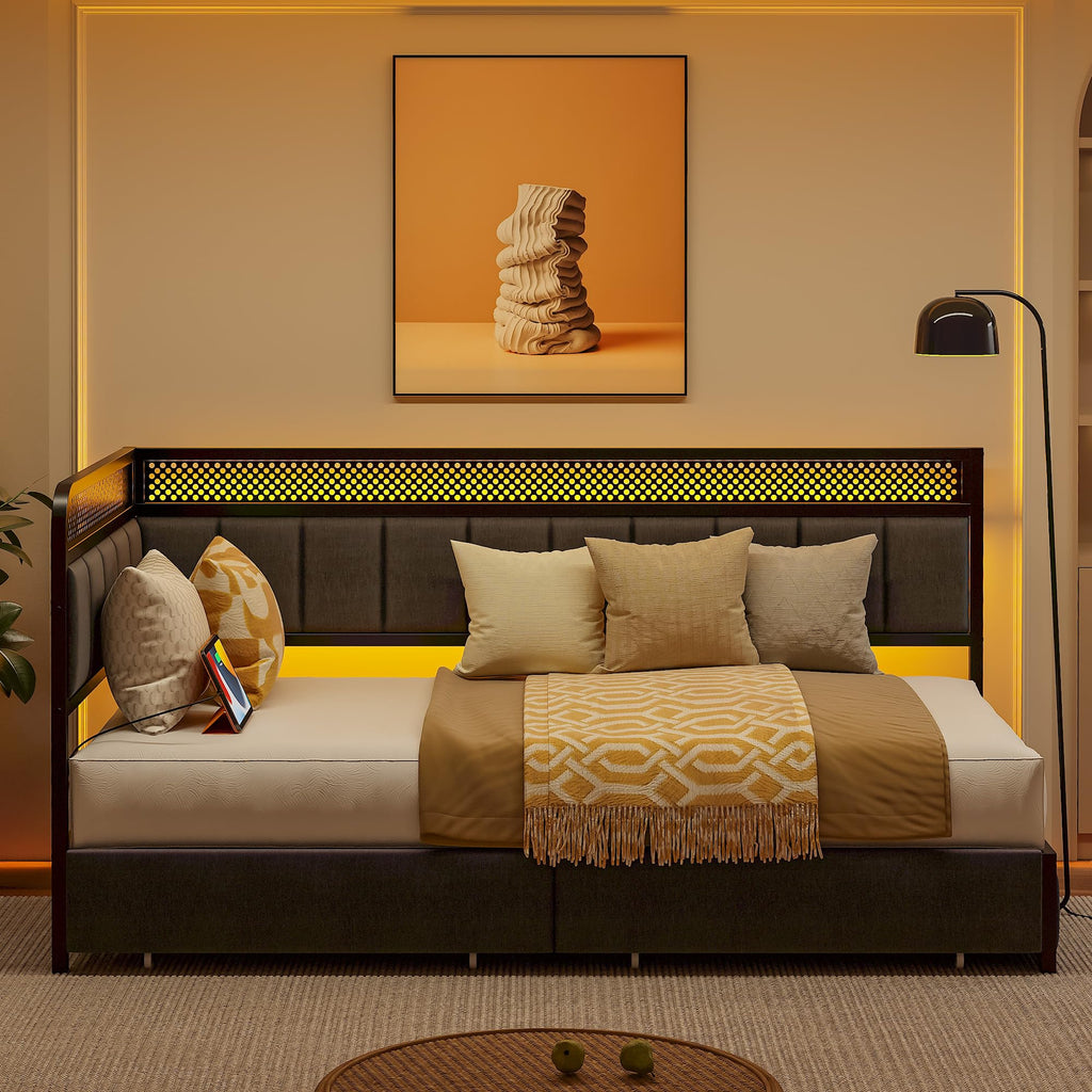 Twin Corner Bed Frame with Upholstered Guardrail K794345
