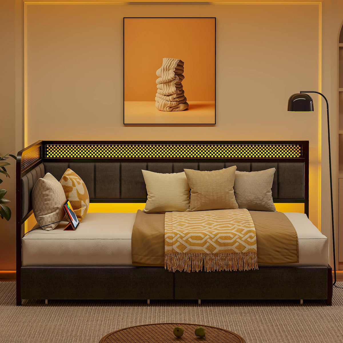 Twin Corner Bed Frame with Upholstered Guardrail K794345