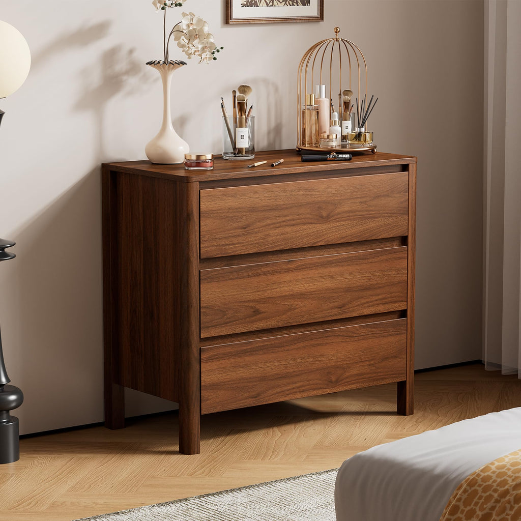 31.5" Wide 3 Drawer Wood Dresser with Legs, Walnut F27519
