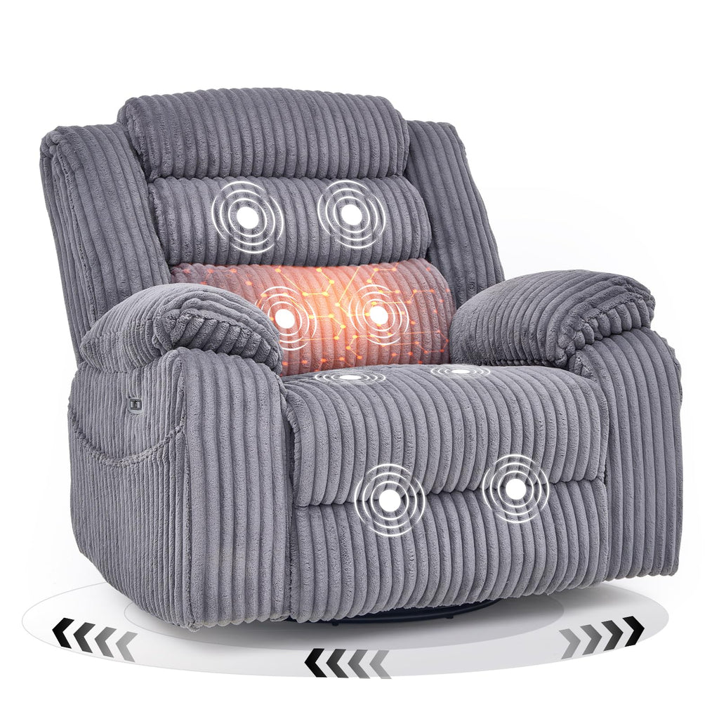 Power Swivel Rocker Recliner Chair with Vibration & Heat Q972059