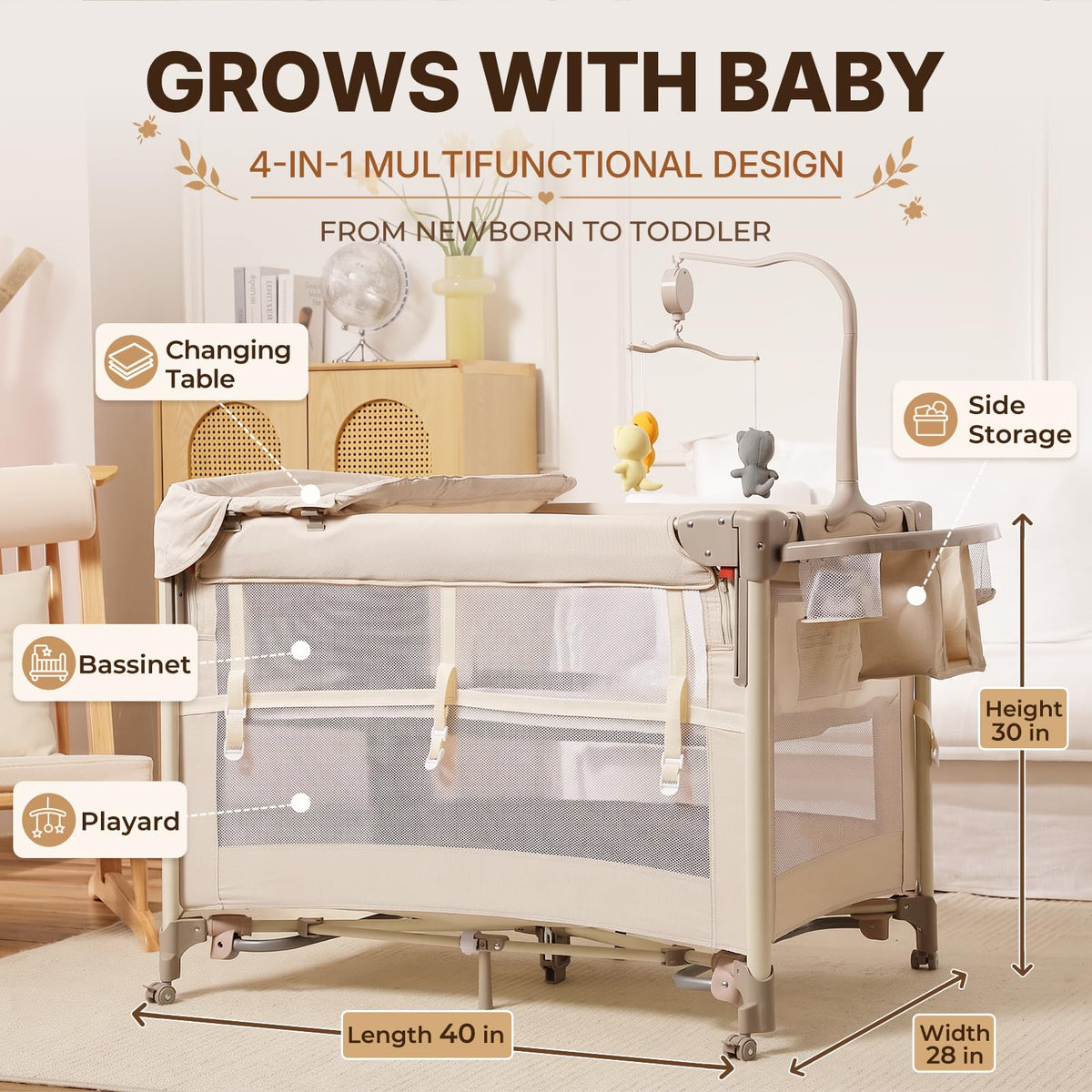 4-in-1 Bassinet Changing Table Portable Crib L997