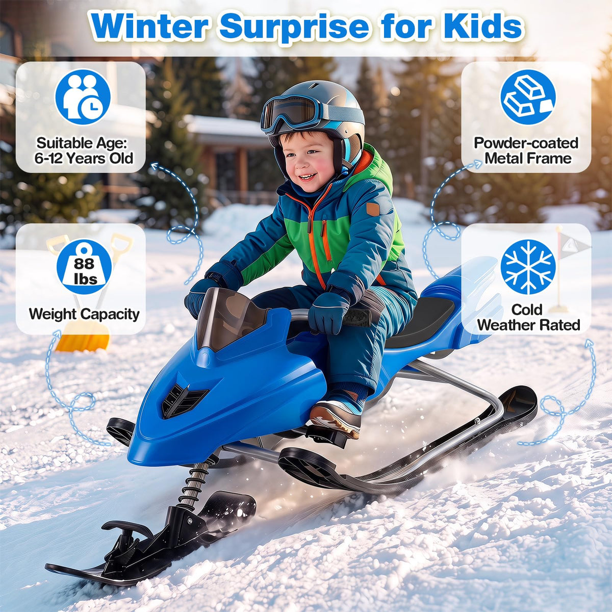 Snow Racer Sled with Brakes, Steering Handle, Tow Ropes N896029