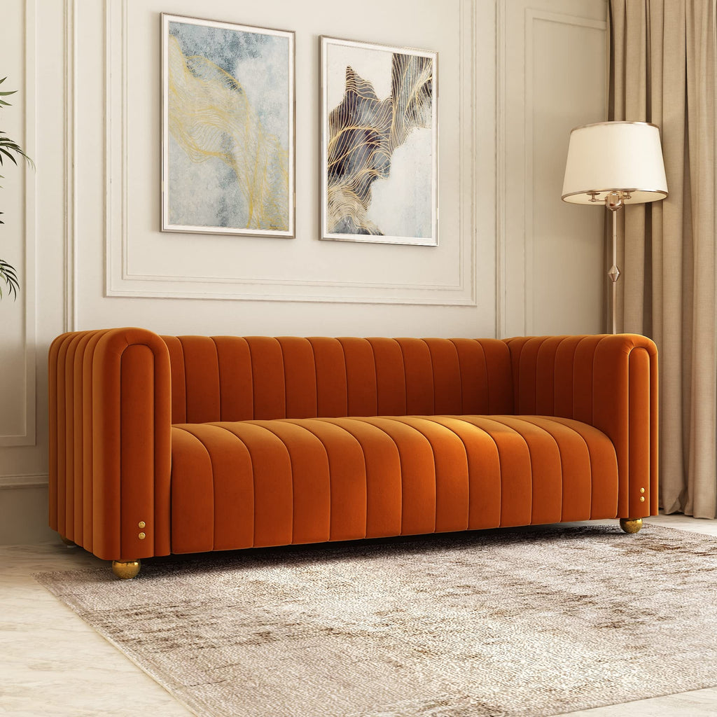 Orange Velvet 80 Inch 3 Seat Sofa B191