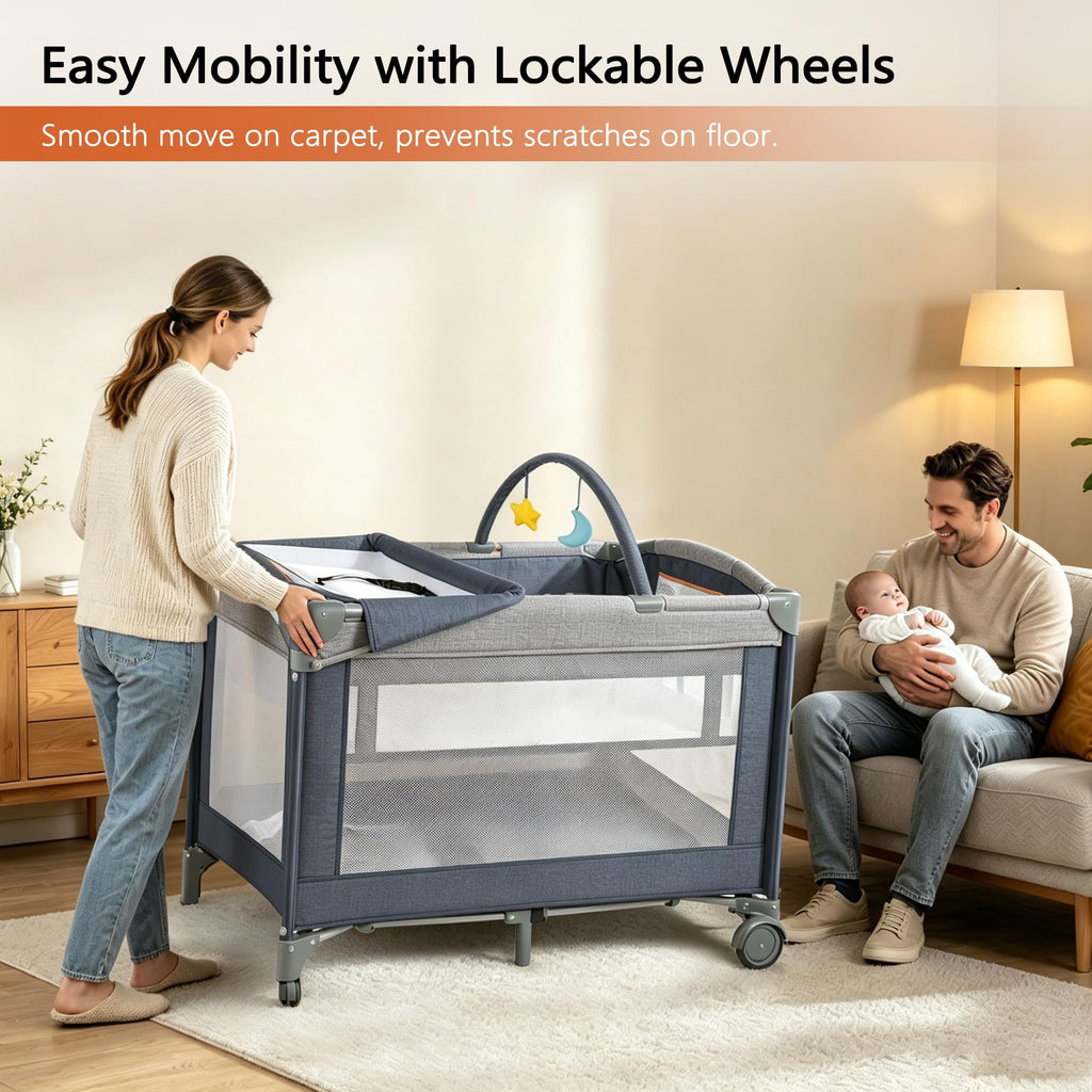 3-in-1 Pack and Play Playard with Bassinet & Changing Table I9009