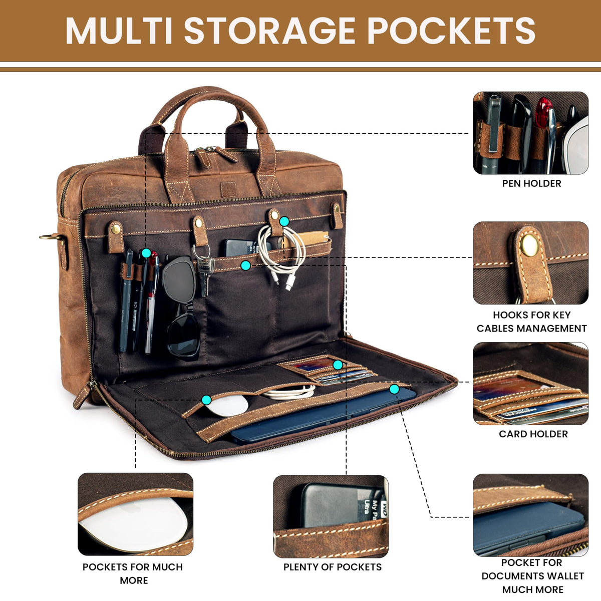 Full Grain Leather Messenger Bag B289244