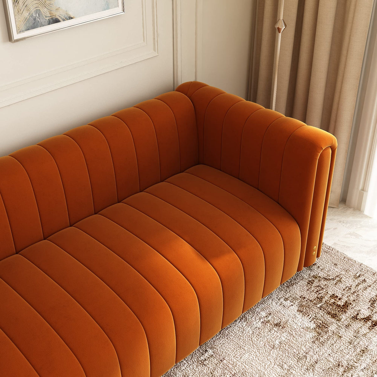 Orange Velvet 80 Inch 3 Seat Sofa B191
