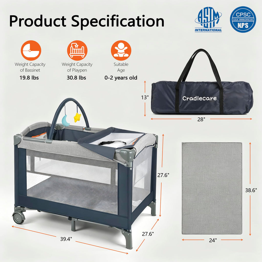 3-in-1 Pack and Play Playard with Bassinet & Changing Table I9009