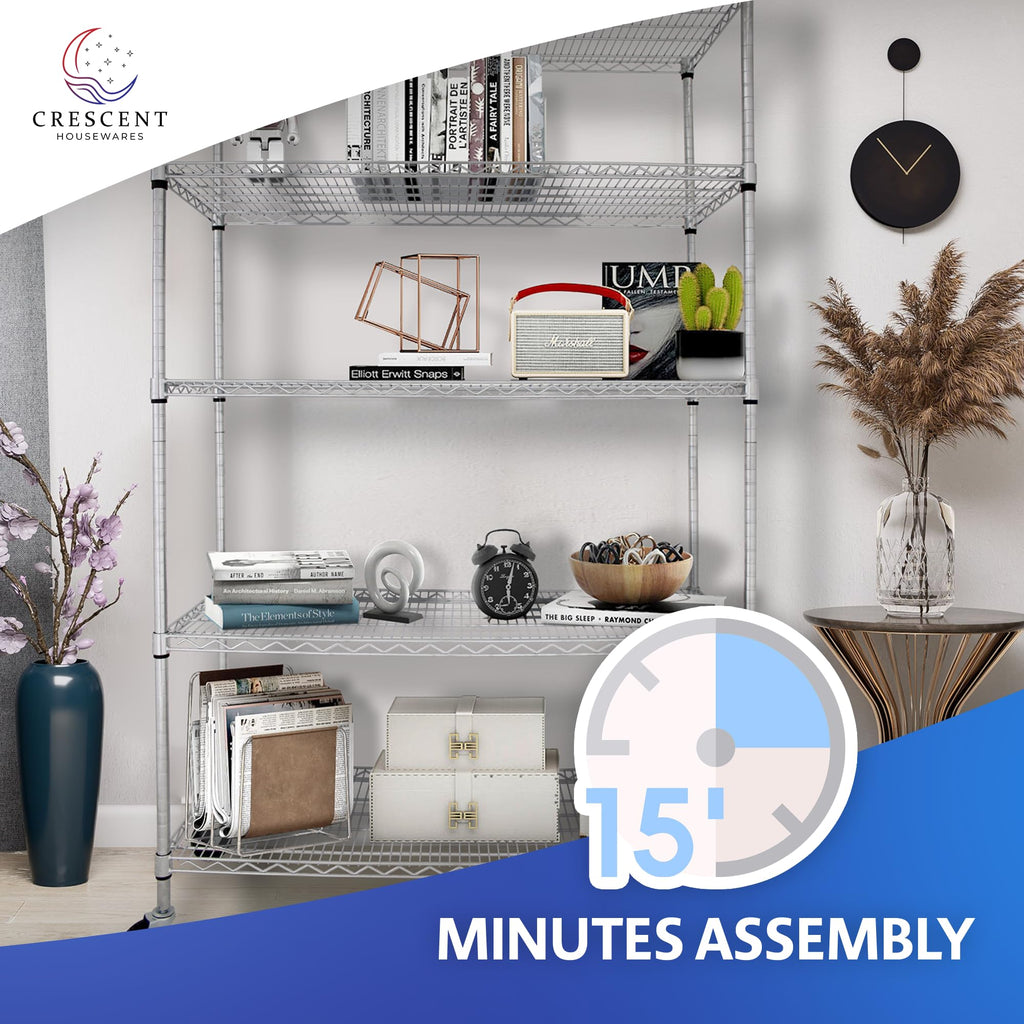 Heavy Duty 5-Tier Chrome Wire Shelving Rack with Casters W6178