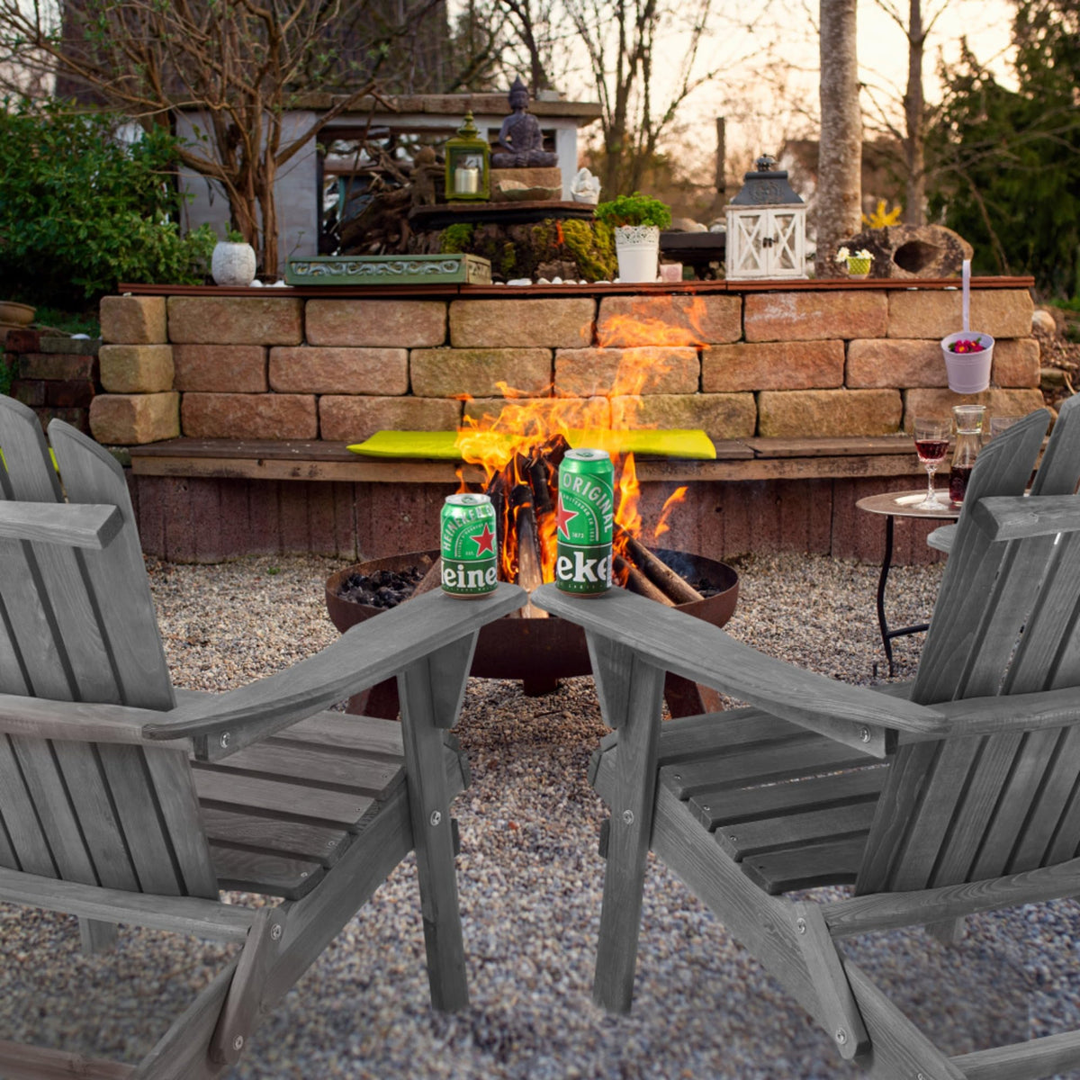 Wood Folding Adirondack Chair Set of 2 Gray U858