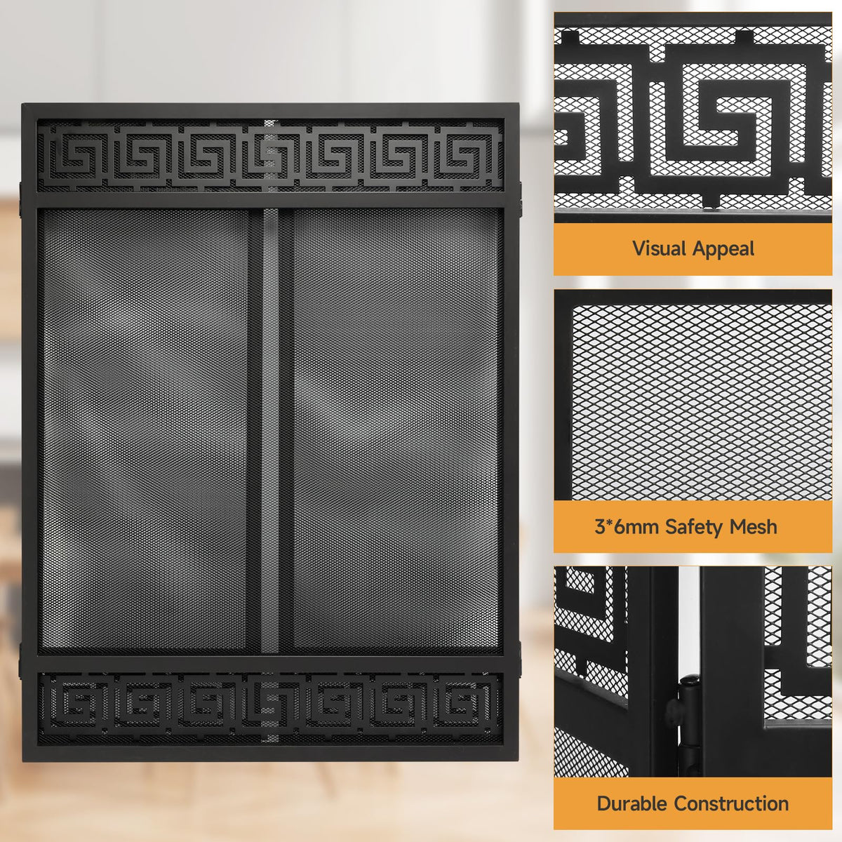 50"x32" 3 Panel Steel Fireplace Screen B5960