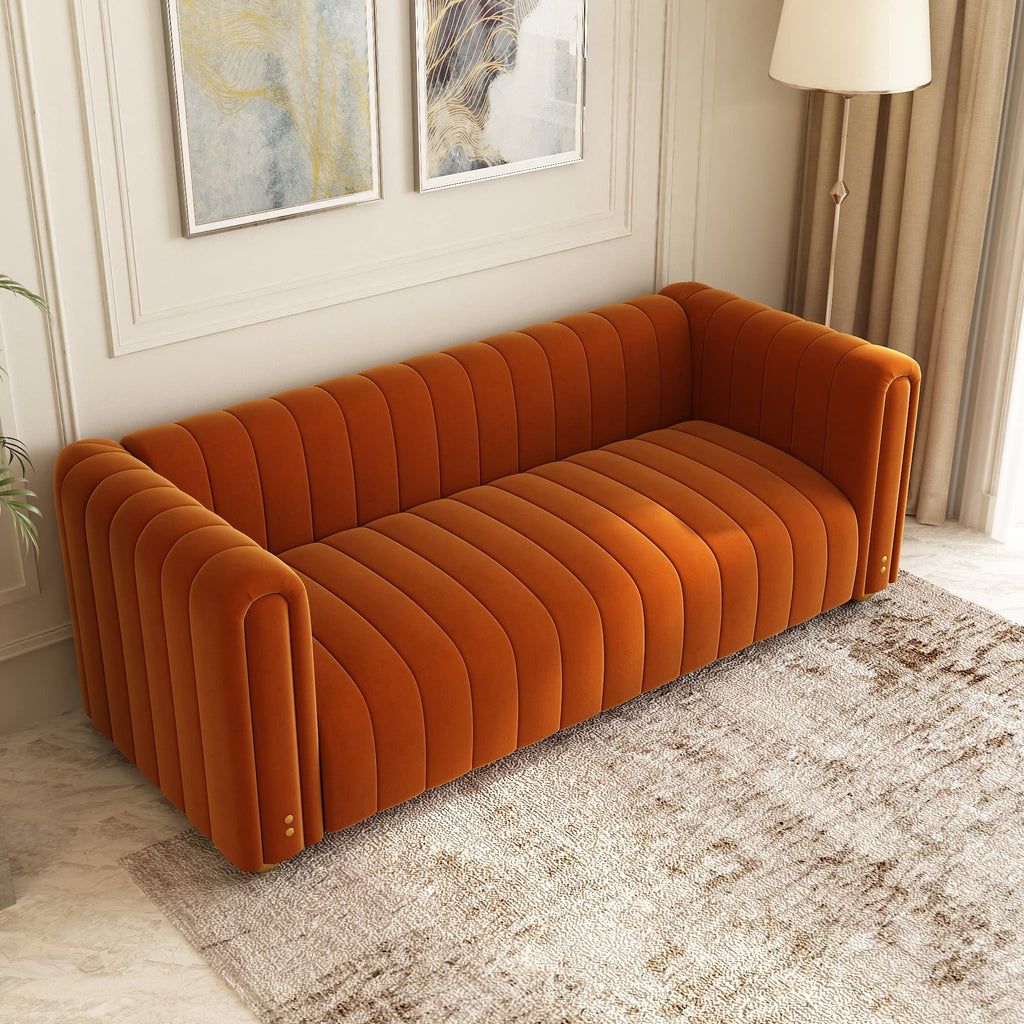 Orange Velvet 80 Inch 3 Seat Sofa B191