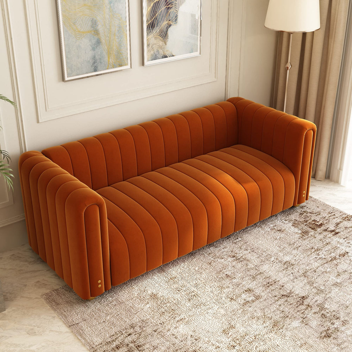 Orange Velvet 80 Inch 3 Seat Sofa B191