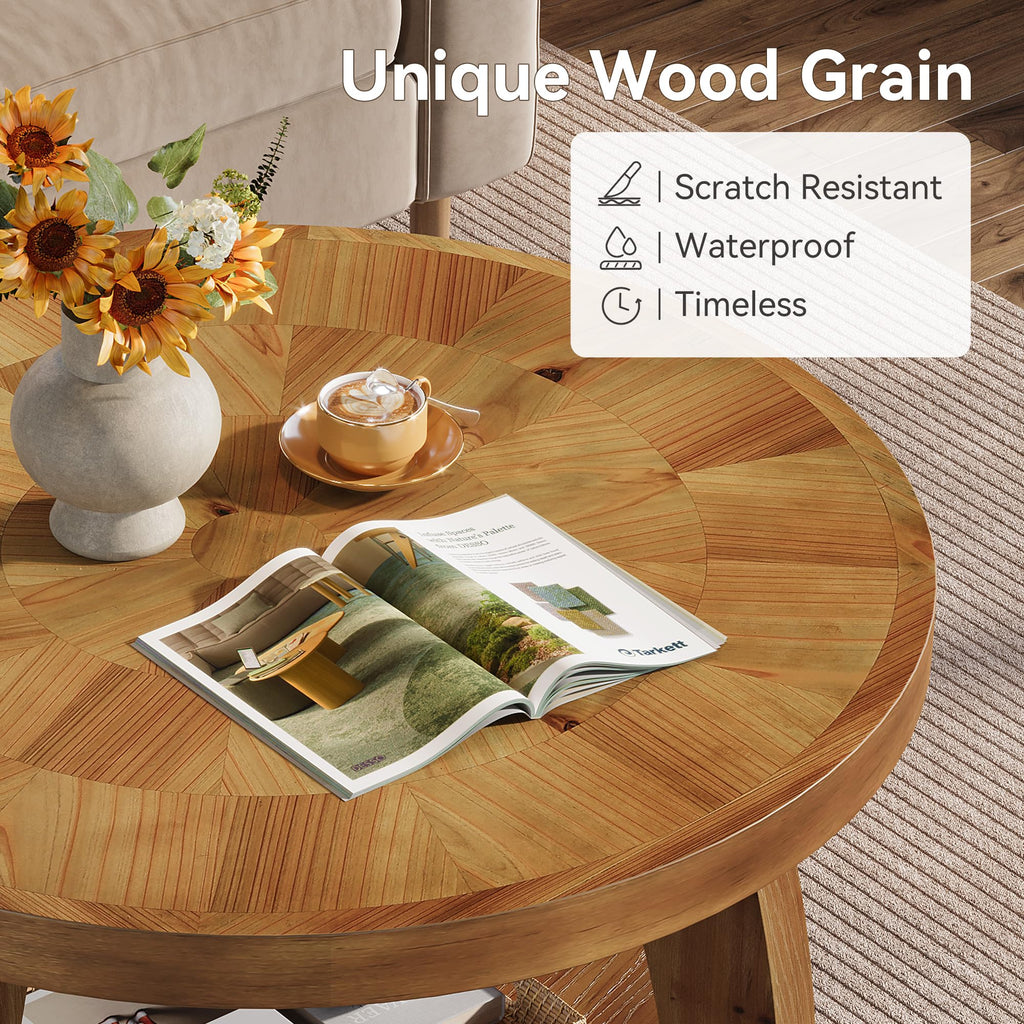 Solid Wood Round 2-Tier Coffee Table with Storage L151