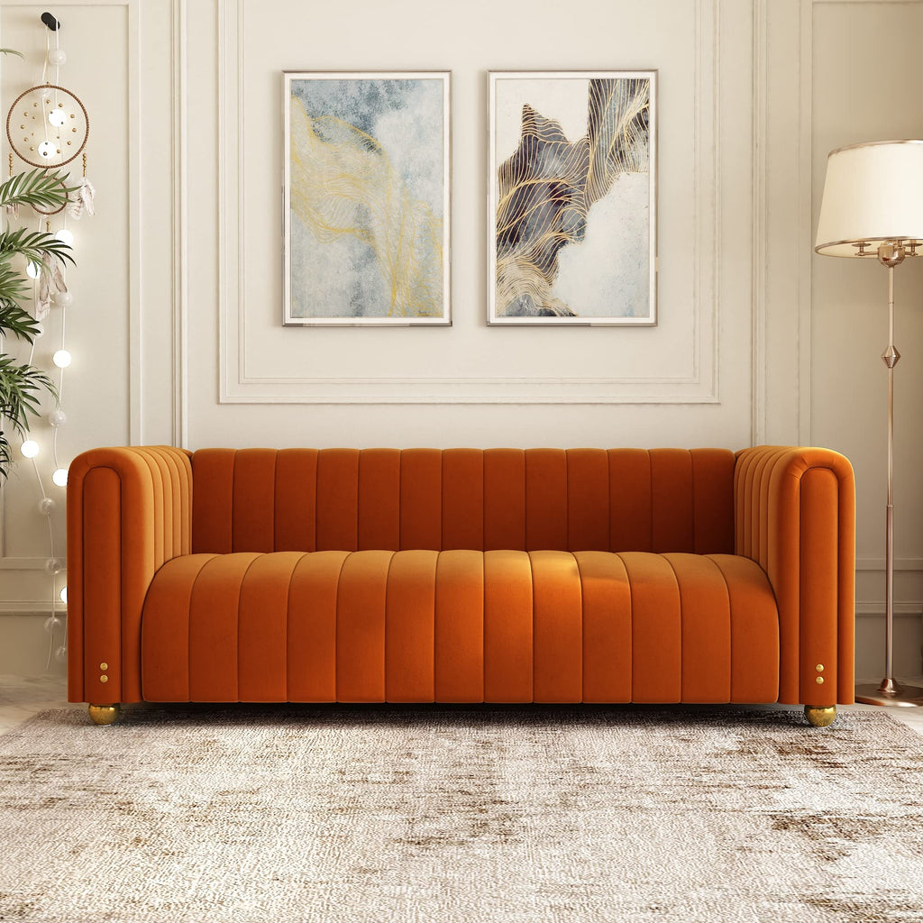 Orange Velvet 80 Inch 3 Seat Sofa B191