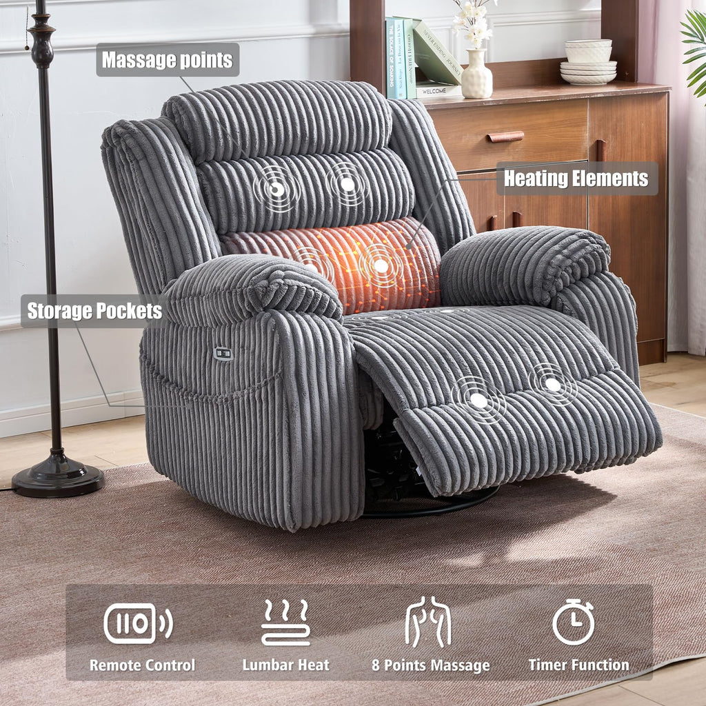 Power Swivel Rocker Recliner Chair with Vibration & Heat Q972059