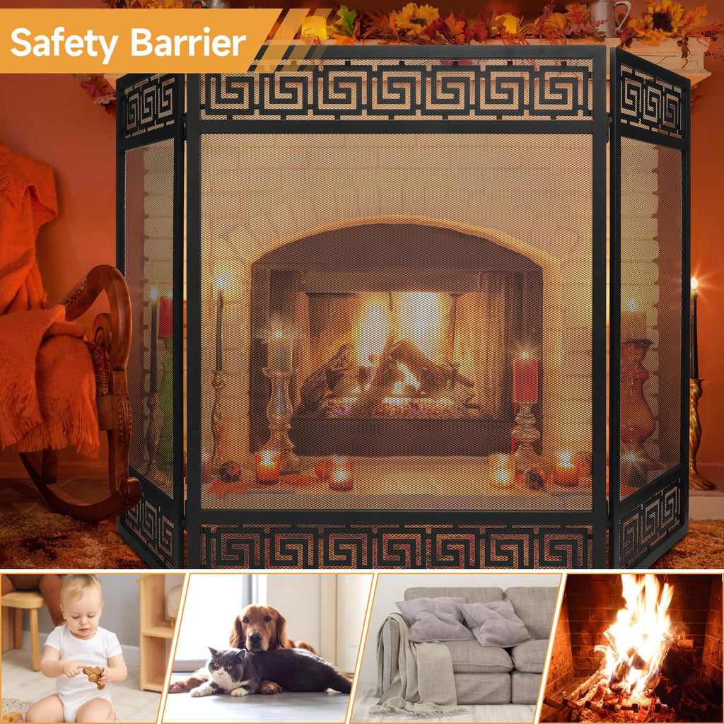 50"x32" 3 Panel Steel Fireplace Screen B5960