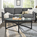 46" Oval Glass Coffee Table with Tempered Glass Top and Wood Base J796